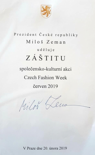 Záštitu nad Czech Fashion Week 2019 převzal prezid